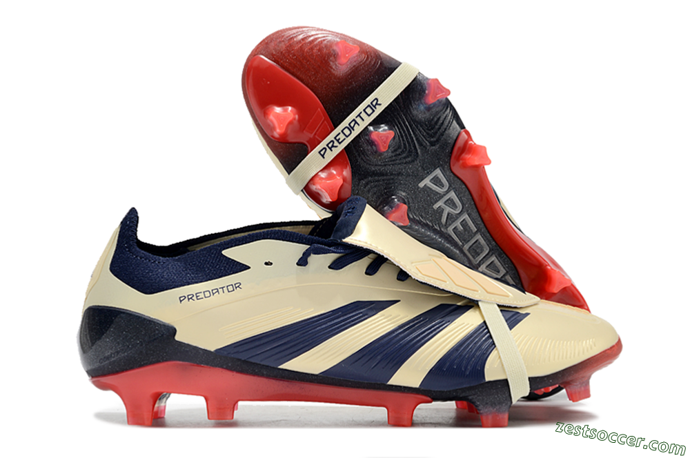 Adidas Predator Elite Foldover Tongue FG Low-Tops Soccer Cleats - Beige/Blue/Black 0