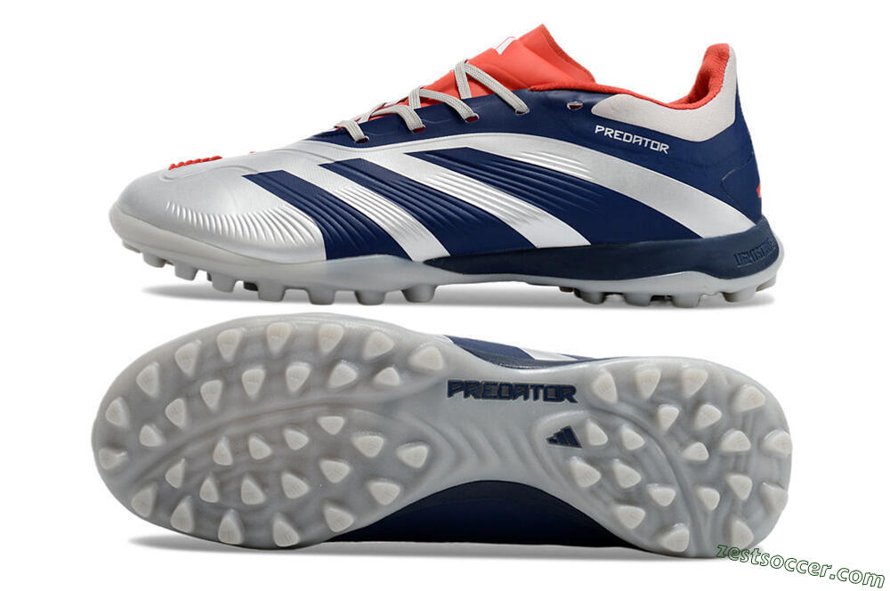 Adidas Predator 24 Elite TF Low-Tops Soccer Shoes - Silver/Blue/Red 1