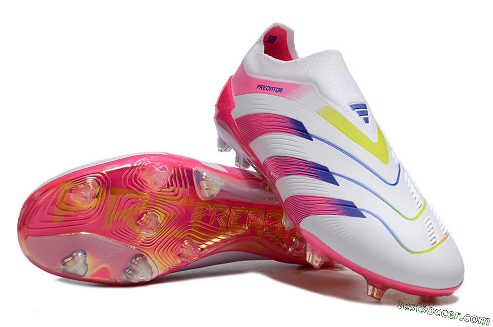 Adidas Predator Accuracy+ Laceless FG Low-Tops Soccer Cleats - White/Pink/Blue/Yellow 3