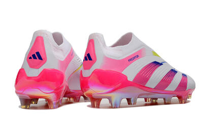 Adidas Predator Accuracy+ Laceless FG Low-Tops Soccer Cleats - White/Pink/Blue/Yellow