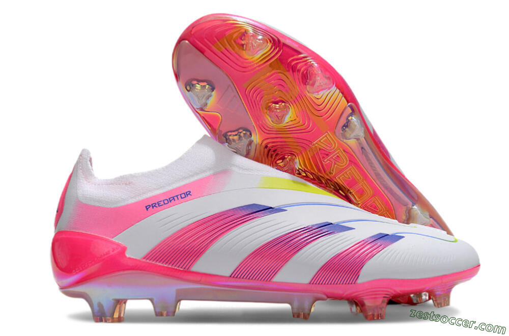 Adidas Predator Accuracy+ Laceless FG Low-Tops Soccer Cleats - White/Pink/Blue/Yellow 0