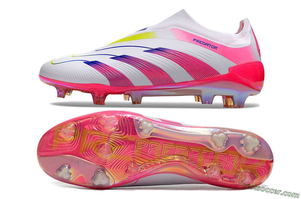 Adidas Predator Accuracy+ Laceless FG Low-Tops Soccer Cleats - White/Pink/Blue/Yellow 1