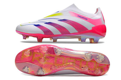 Adidas Predator Accuracy+ Laceless FG Low-Tops Soccer Cleats - White/Pink/Blue/Yellow