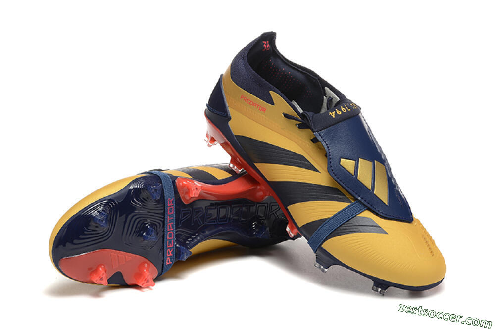 Adidas Predator Elite Foldover Tongue FG Low-Tops Soccer Cleats - Gold/Blue/Red 4
