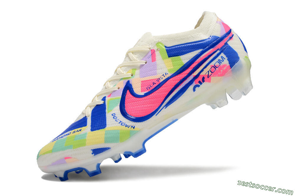 Nike Air Zoom Mercurial Vapor 15 Elite FG Low-Tops Soccer Cleats - Beige/Blue/Yellow/Pink 5
