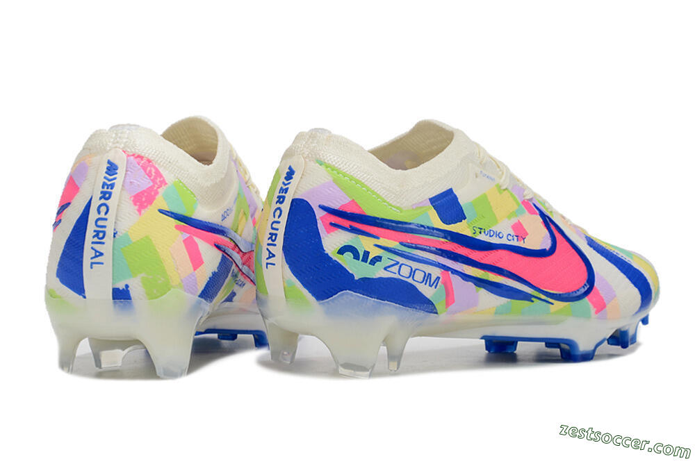 Nike Air Zoom Mercurial Vapor 15 Elite FG Low-Tops Soccer Cleats - Beige/Blue/Yellow/Pink 6