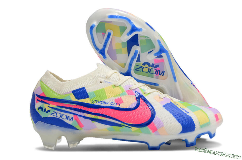 Nike Air Zoom Mercurial Vapor 15 Elite FG Low-Tops Soccer Cleats - Beige/Blue/Yellow/Pink 0