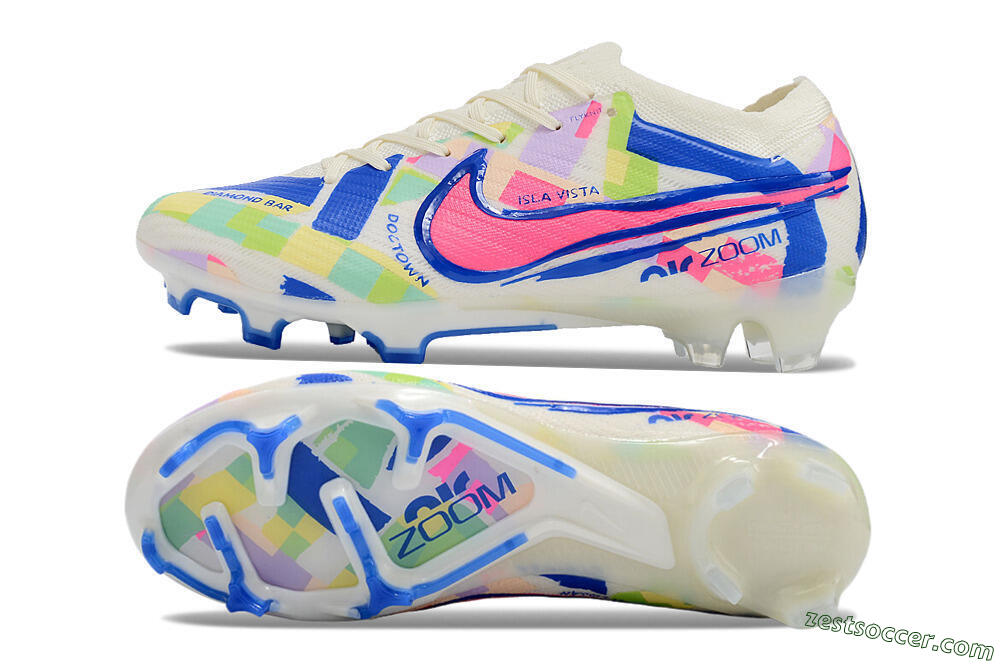 Nike Air Zoom Mercurial Vapor 15 Elite FG Low-Tops Soccer Cleats - Beige/Blue/Yellow/Pink 1