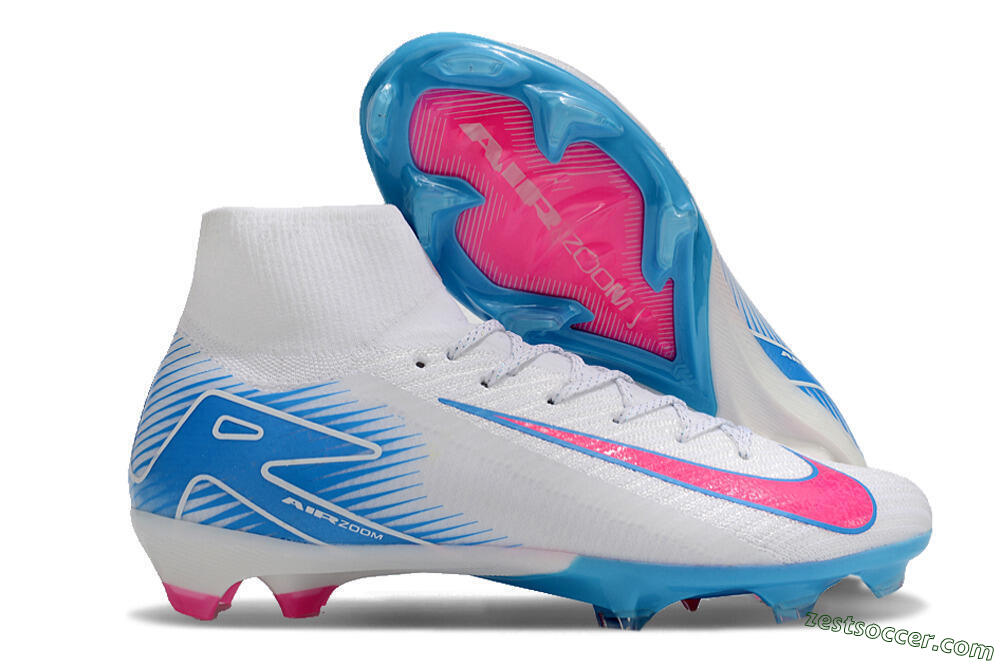 Nike Air Zoom Mercurial Superfly 10 Elite FG High-Tops Soccer Cleats - White/Pink/Blue 0