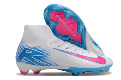 Nike Air Zoom Mercurial Superfly 10 Elite FG High-Tops Soccer Cleats - White/Pink/Blue