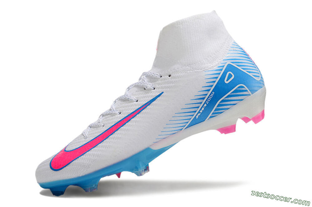 Nike Air Zoom Mercurial Superfly 10 Elite FG High-Tops Soccer Cleats - White/Pink/Blue 5