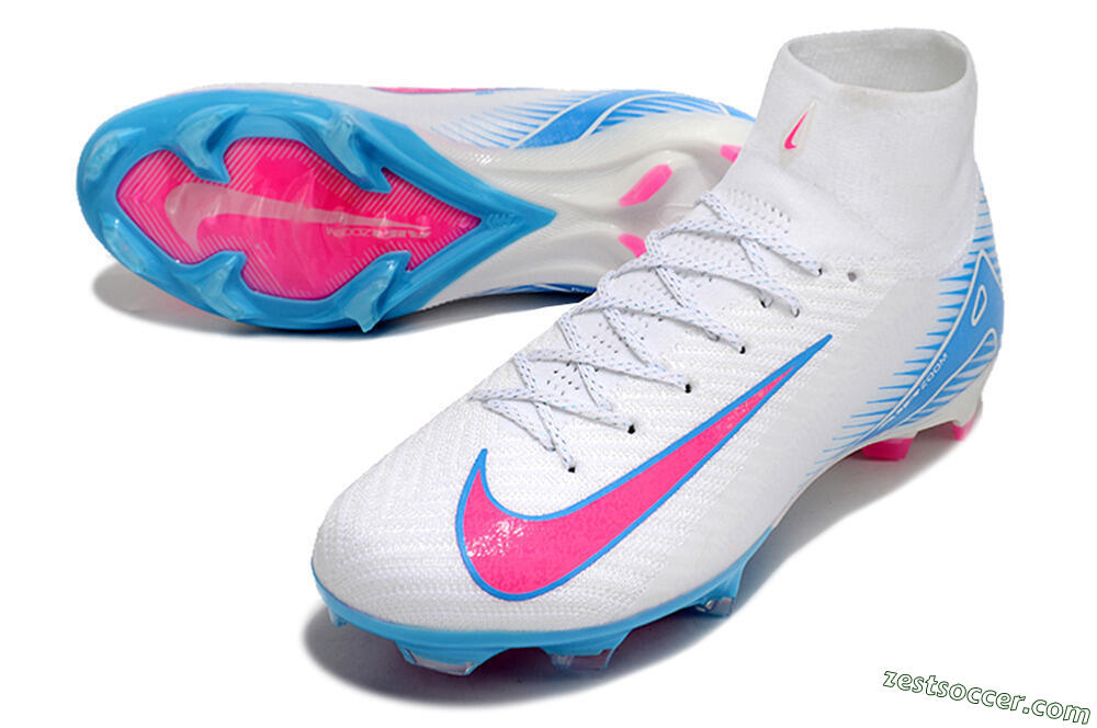 Nike Air Zoom Mercurial Superfly 10 Elite FG High-Tops Soccer Cleats - White/Pink/Blue 3