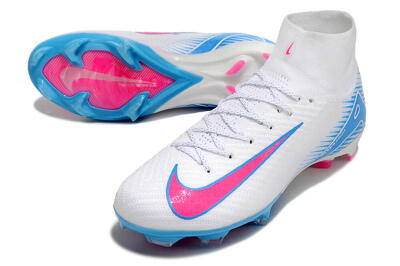 Nike Air Zoom Mercurial Superfly 10 Elite FG High-Tops Soccer Cleats - White/Pink/Blue