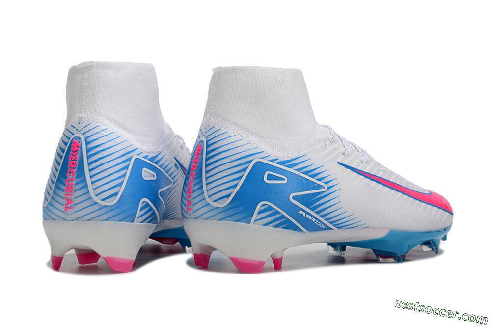 Nike Air Zoom Mercurial Superfly 10 Elite FG High-Tops Soccer Cleats - White/Pink/Blue 6
