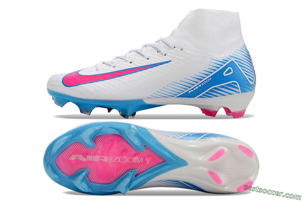 Nike Air Zoom Mercurial Superfly 10 Elite FG High-Tops Soccer Cleats - White/Pink/Blue 1