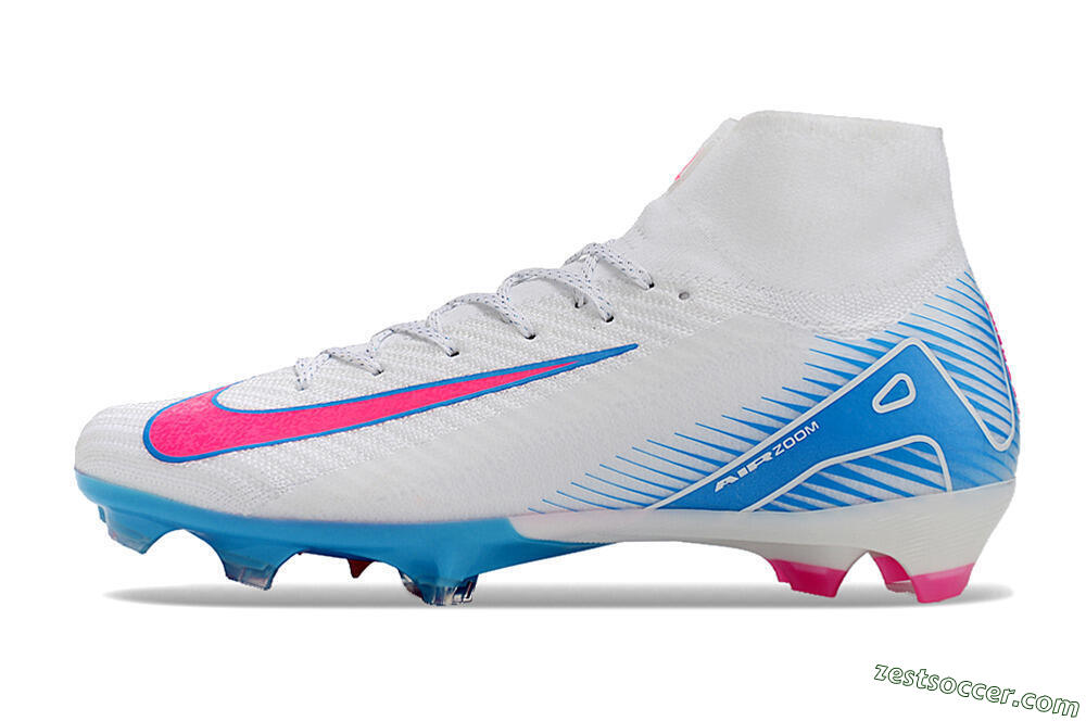 Nike Air Zoom Mercurial Superfly 10 Elite FG High-Tops Soccer Cleats - White/Pink/Blue 2