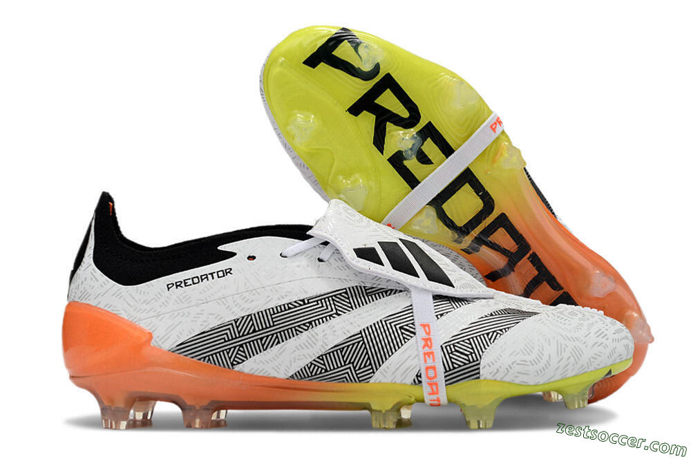 Adidas Predator Elite Foldover Tongue FG Low-Tops Soccer Cleats - White/Black/Orange/Yellow 0