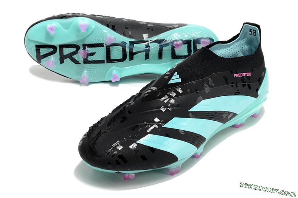 Adidas Predator+ Elite Laceless FG Low-Tops Soccer Cleats - Black/Jade/Pink 3