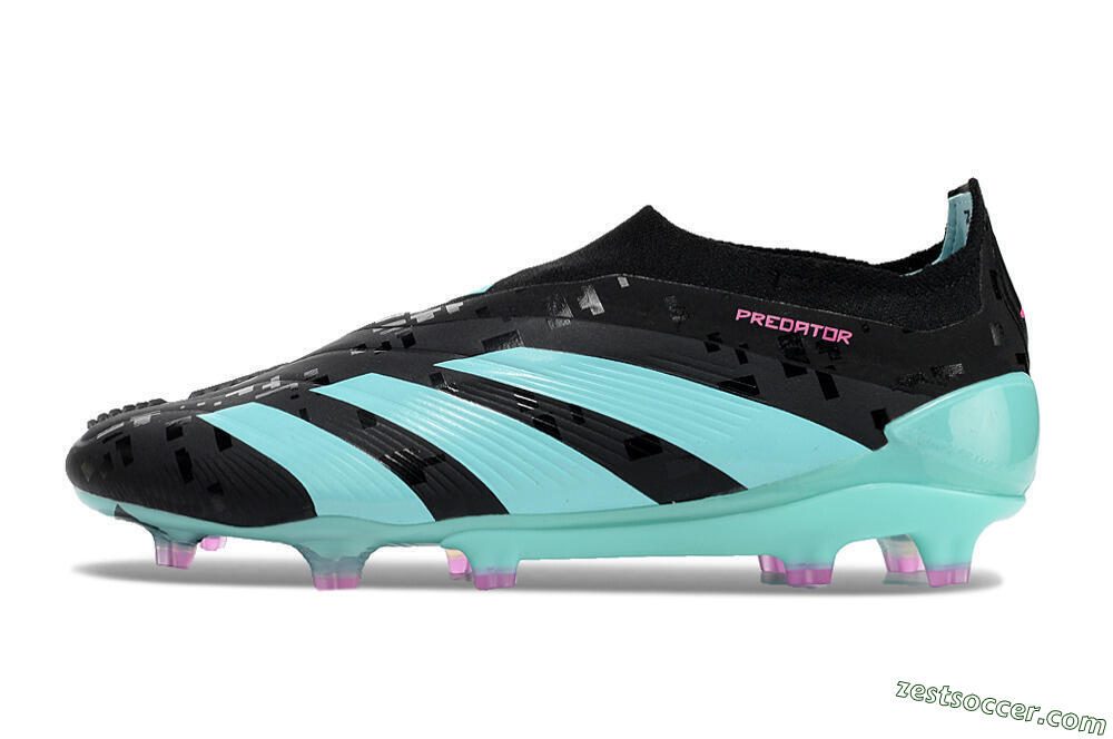 Adidas Predator+ Elite Laceless FG Low-Tops Soccer Cleats - Black/Jade/Pink 2