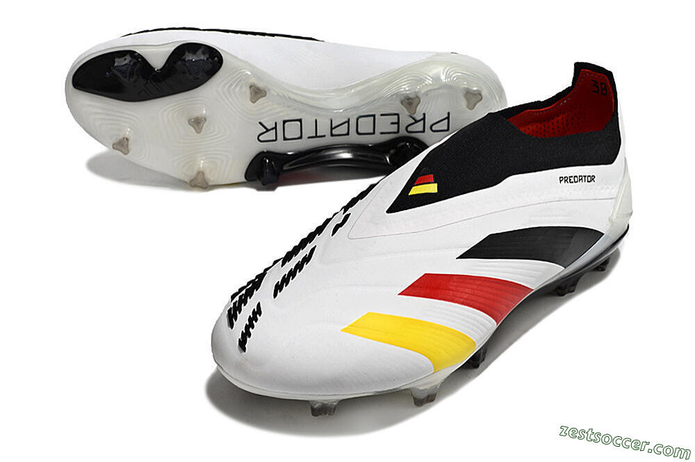 Adidas Predator+ Elite Laceless FG Low-Tops Soccer Cleats - White/Yellow/Red/Black 3