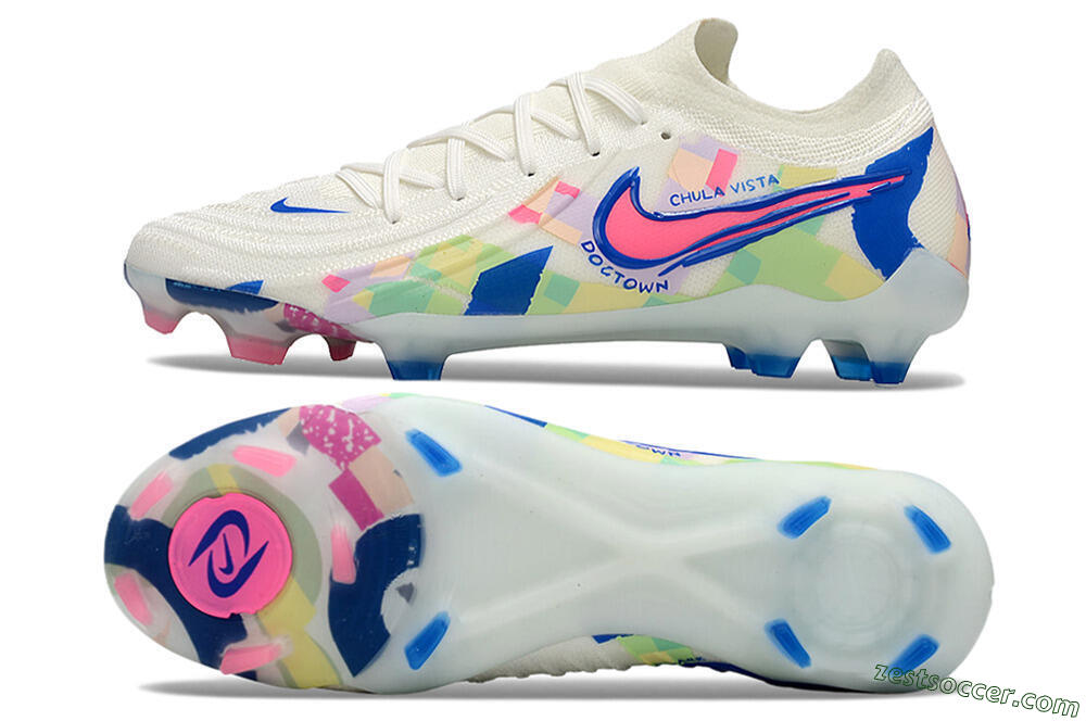 Nike Phantom Luna Elite NU FG Low-Tops Soccer Cleats - Beige/Blue/Yellow/Pink 1