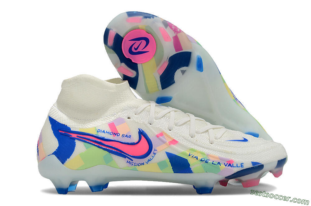Nike Phantom Luna Elite NU FG High-Tops Soccer Cleats - Beige/Blue/Yellow/Pink 0