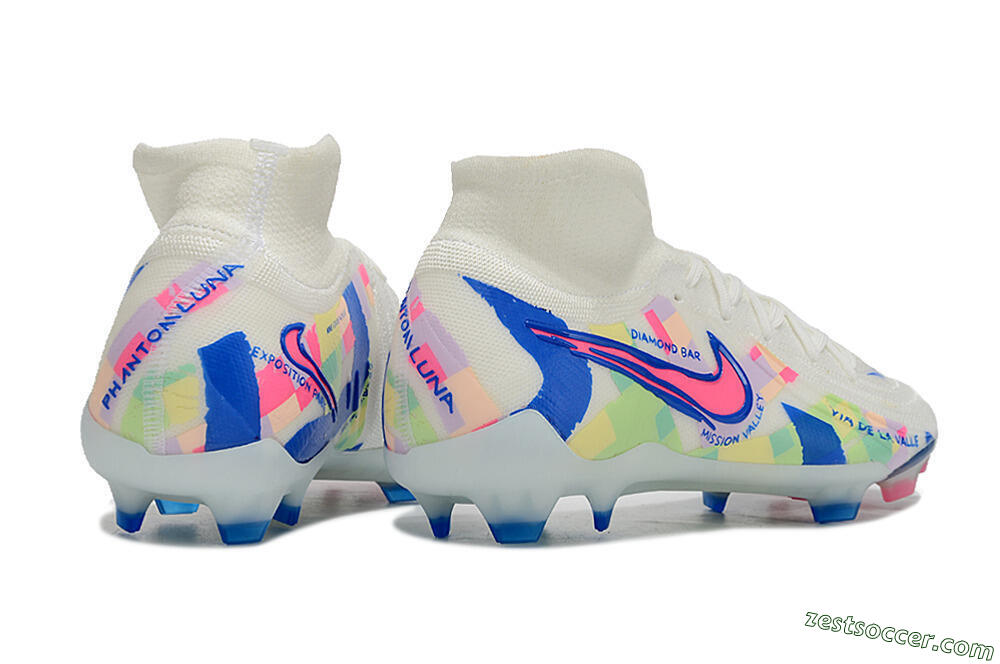 Nike Phantom Luna Elite NU FG High-Tops Soccer Cleats - Beige/Blue/Yellow/Pink 6
