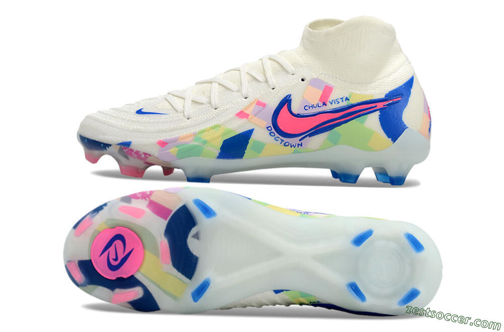 Nike Phantom Luna Elite NU FG High-Tops Soccer Cleats - Beige/Blue/Yellow/Pink 1