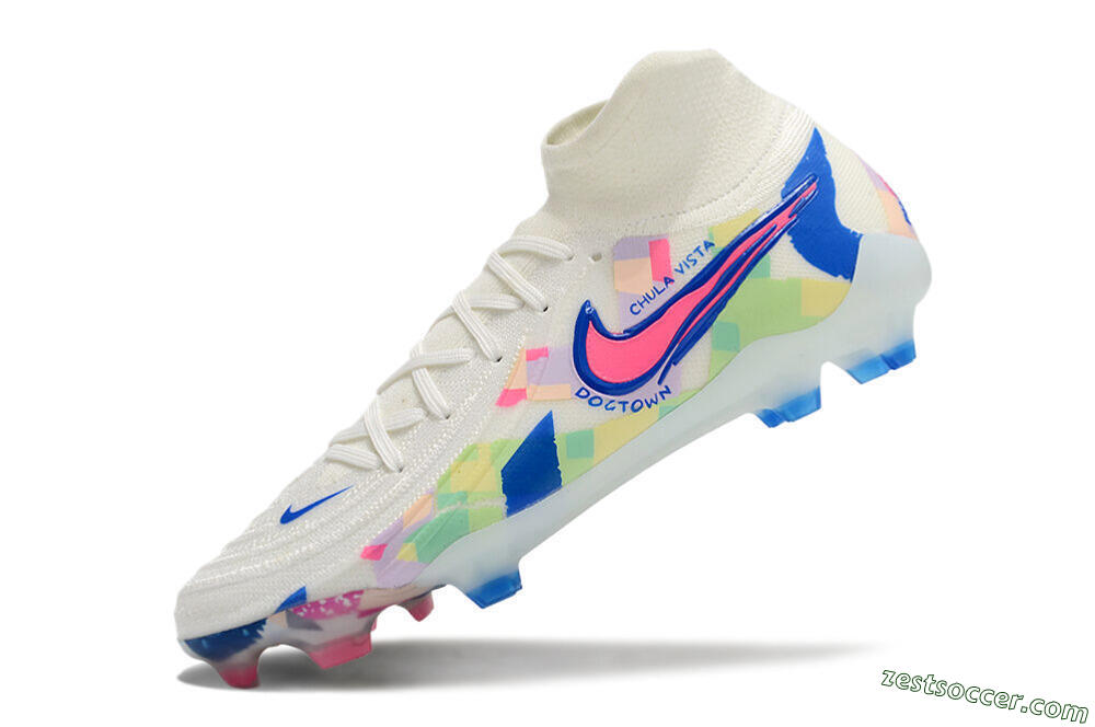 Nike Phantom Luna Elite NU FG High-Tops Soccer Cleats - Beige/Blue/Yellow/Pink 5