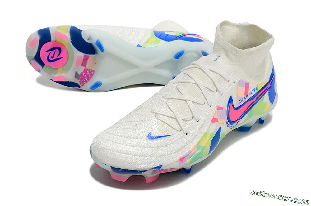 Nike Phantom Luna Elite NU FG High-Tops Soccer Cleats - Beige/Blue/Yellow/Pink 3
