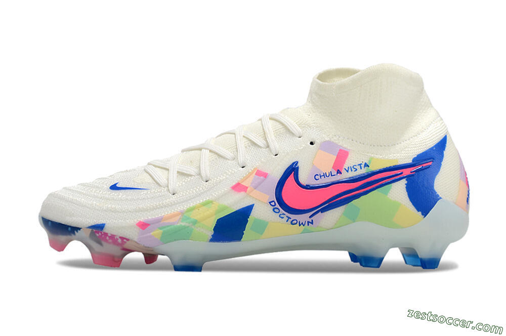 Nike Phantom Luna Elite NU FG High-Tops Soccer Cleats - Beige/Blue/Yellow/Pink 2