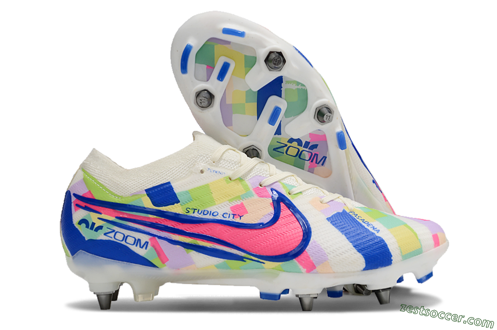 Nike Air Zoom Mercurial Vapor 15 Elite SG Low-Tops Soccer Cleats - Beige/Blue/Yellow/Pink 0