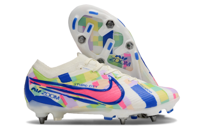 Nike Air Zoom Mercurial Vapor 15 Elite SG Low-Tops Soccer Cleats - Beige/Blue/Yellow/Pink