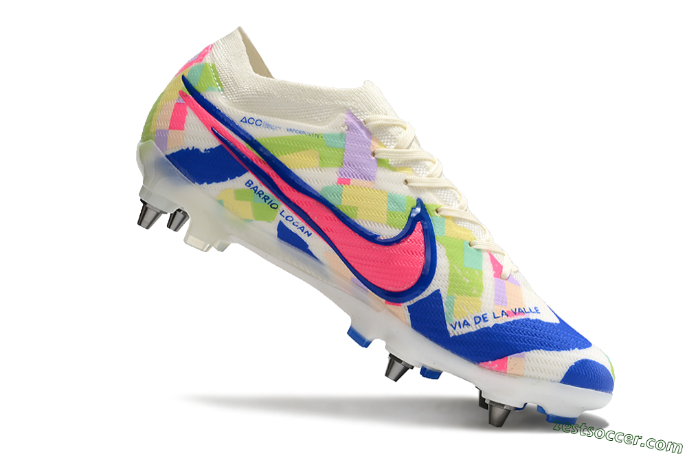 Nike Air Zoom Mercurial Vapor 15 Elite SG Low-Tops Soccer Cleats - Beige/Blue/Yellow/Pink 4