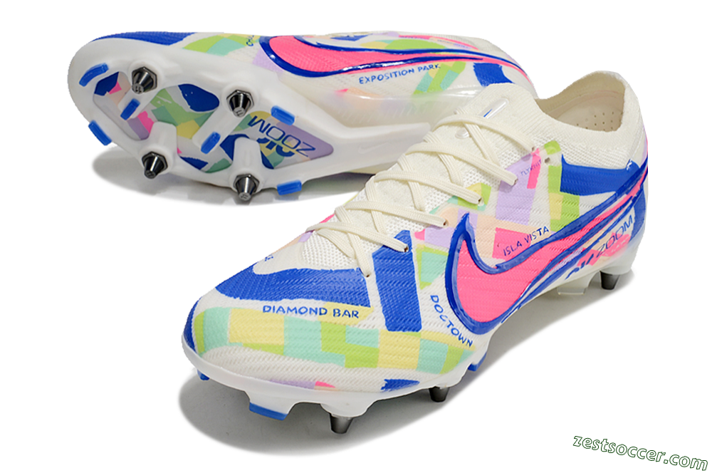 Nike Air Zoom Mercurial Vapor 15 Elite SG Low-Tops Soccer Cleats - Beige/Blue/Yellow/Pink 3