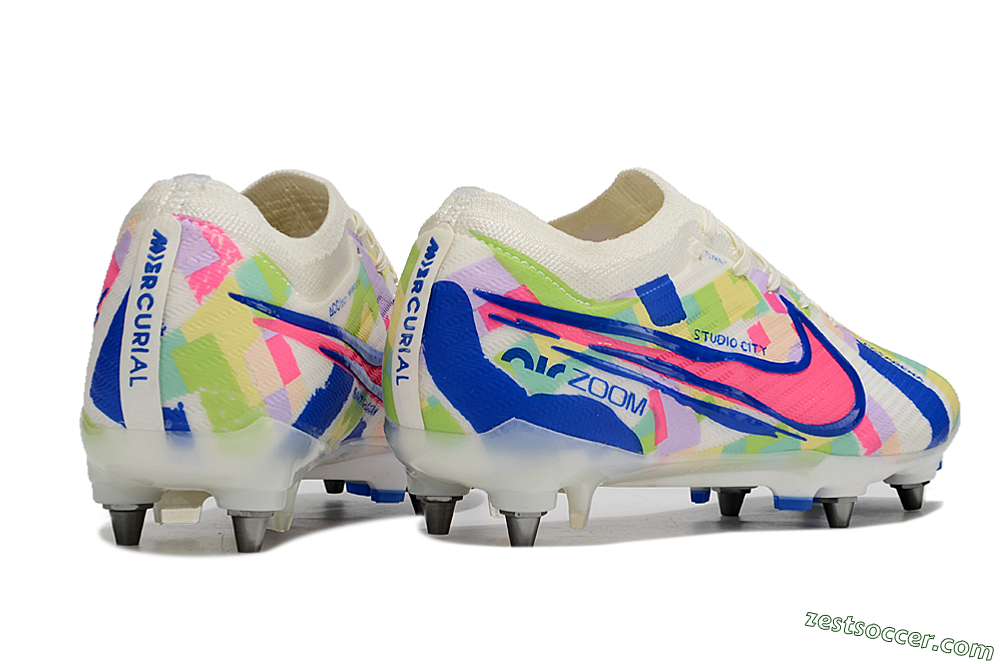 Nike Air Zoom Mercurial Vapor 15 Elite SG Low-Tops Soccer Cleats - Beige/Blue/Yellow/Pink 6
