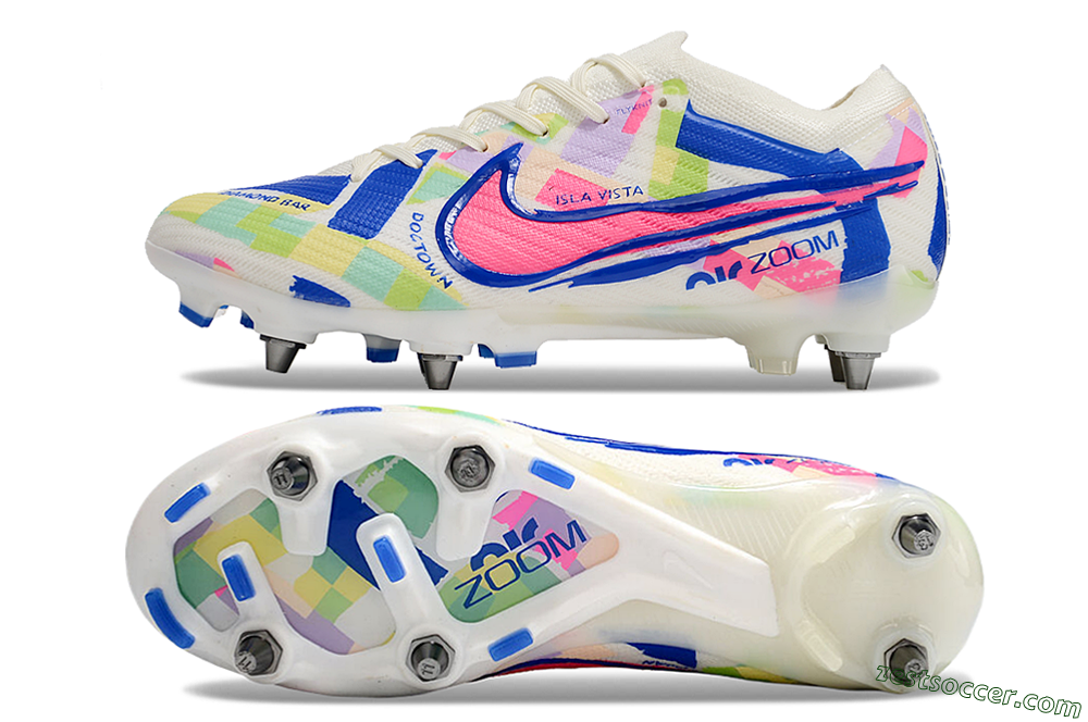 Nike Air Zoom Mercurial Vapor 15 Elite SG Low-Tops Soccer Cleats - Beige/Blue/Yellow/Pink 1