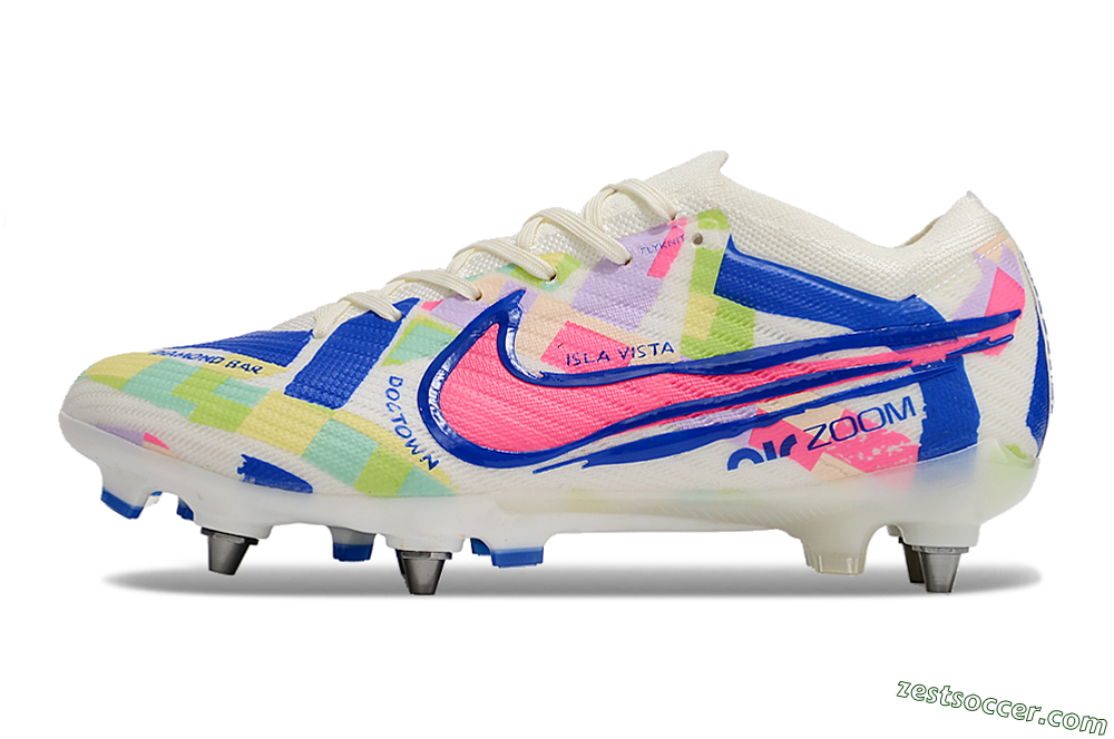 Nike Air Zoom Mercurial Vapor 15 Elite SG Low-Tops Soccer Cleats - Beige/Blue/Yellow/Pink 2