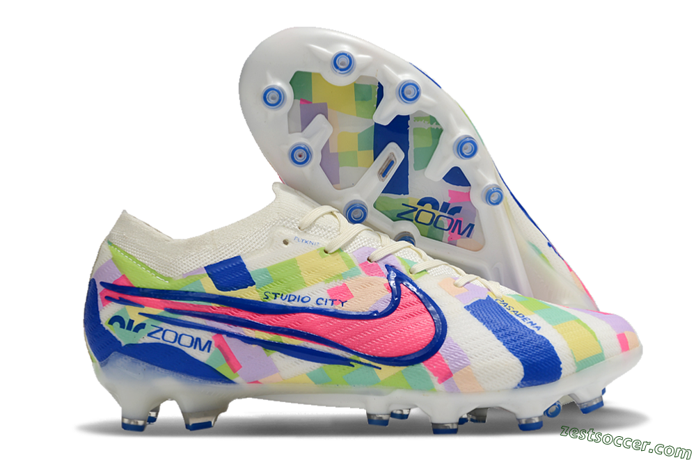 Nike Air Zoom Mercurial Vapor 15 Elite AG Low-Tops Soccer Cleats - Beige/Blue/Yellow/Pink 0