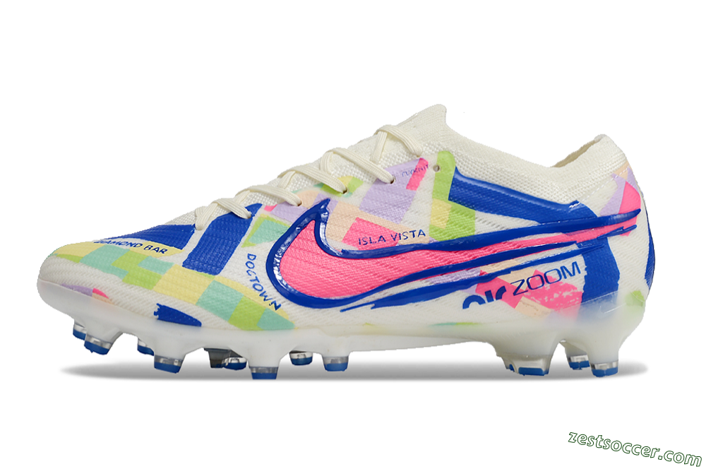 Nike Air Zoom Mercurial Vapor 15 Elite AG Low-Tops Soccer Cleats - Beige/Blue/Yellow/Pink 2