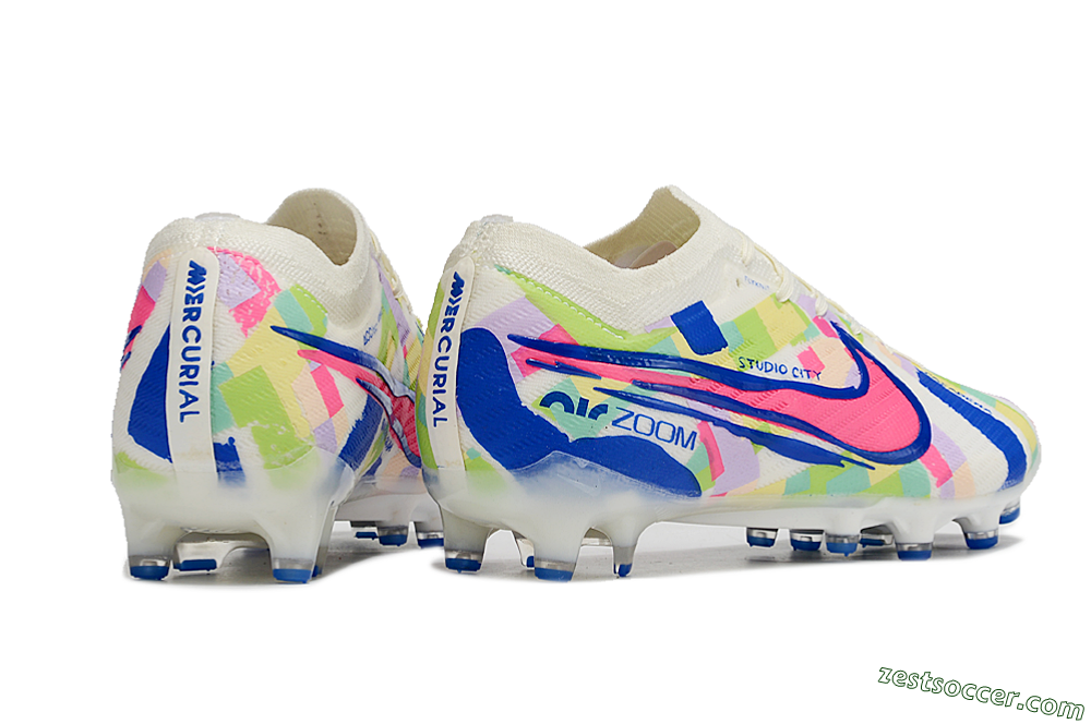 Nike Air Zoom Mercurial Vapor 15 Elite AG Low-Tops Soccer Cleats - Beige/Blue/Yellow/Pink 6