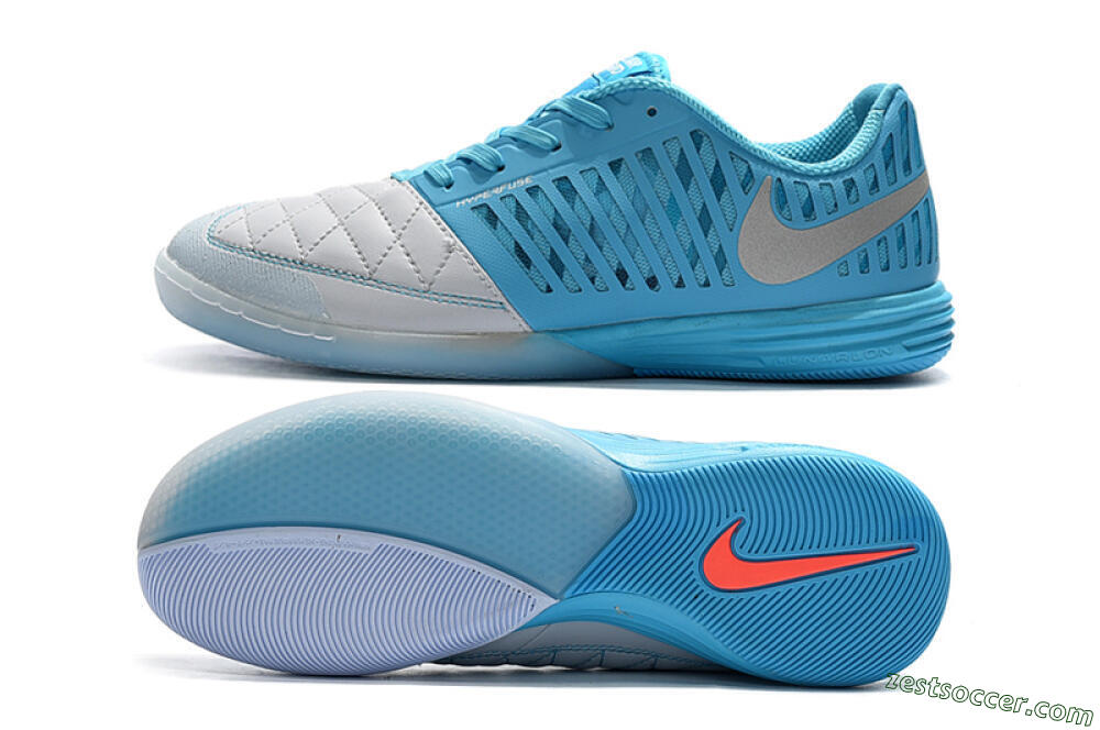 Nike Lunar Gato 2 IC Low-Tops Soccer Shoes - White/Blue/Silver 1