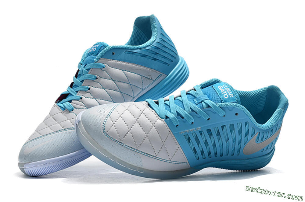 Nike Lunar Gato 2 IC Low-Tops Soccer Shoes - White/Blue/Silver 4