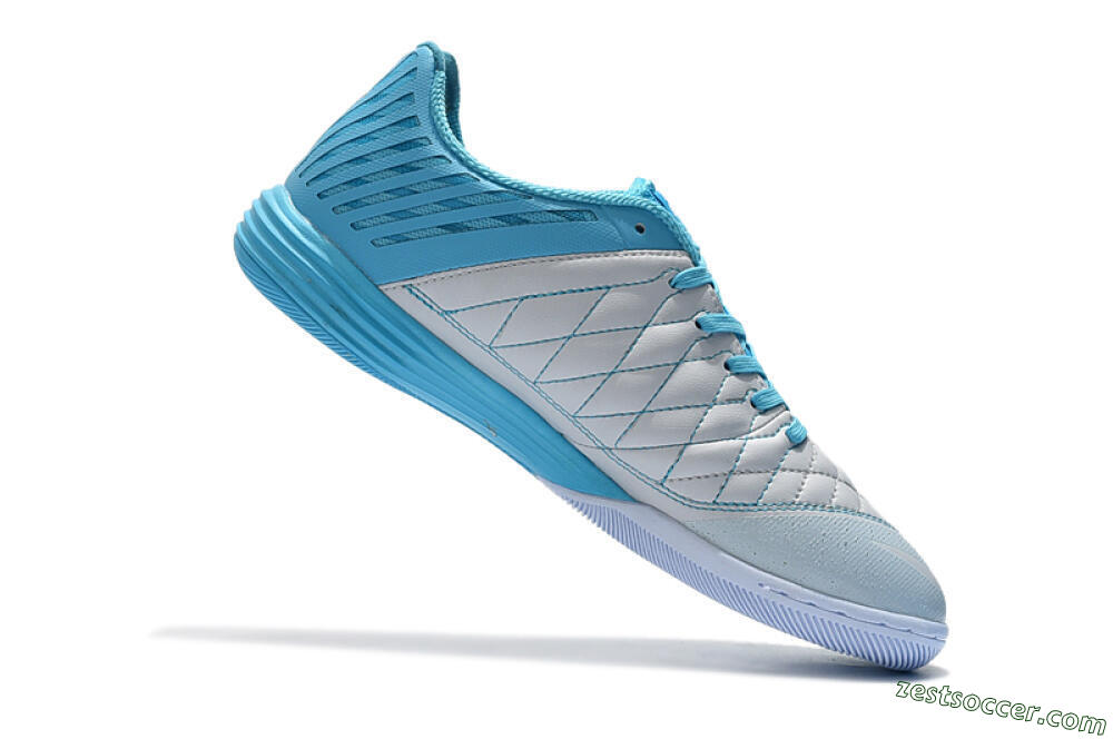 Nike Lunar Gato 2 IC Low-Tops Soccer Shoes - White/Blue/Silver 5