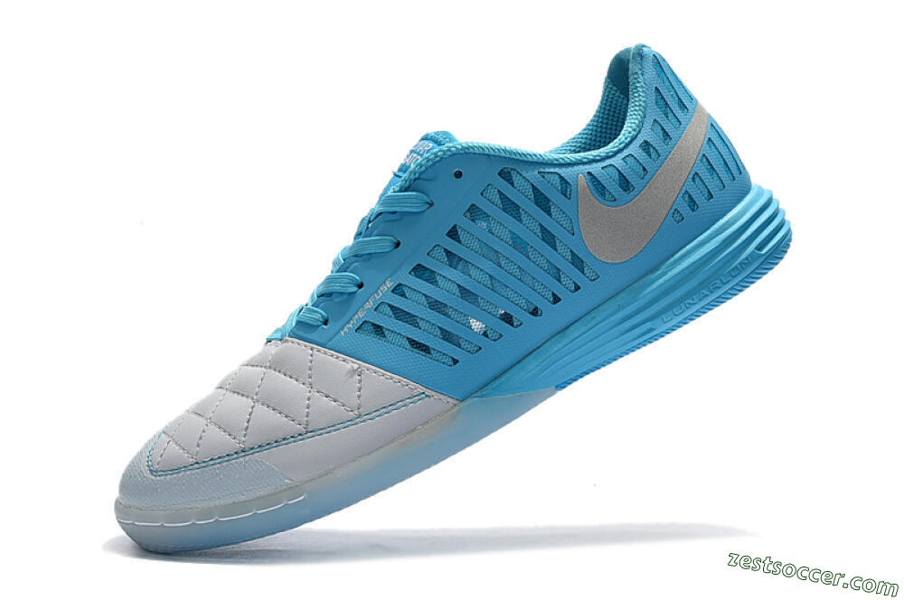 Nike Lunar Gato 2 IC Low-Tops Soccer Shoes - White/Blue/Silver 6