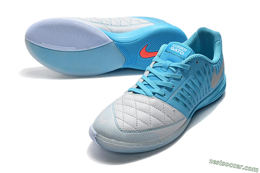 Nike Lunar Gato 2 IC Low-Tops Soccer Shoes - White/Blue/Silver 2