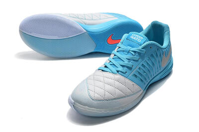 Nike Lunar Gato 2 IC Low-Tops Soccer Shoes - White/Blue/Silver