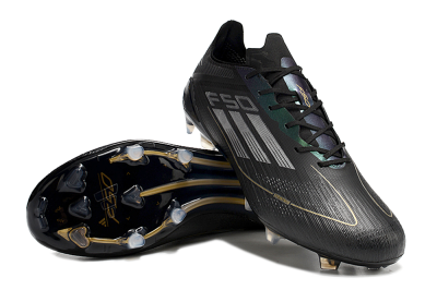 Adidas F50 Adizero FG Low-Tops Soccer Cleats - Black/Gold/Silver