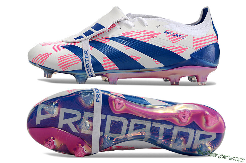 Adidas Predator Elite Foldover Tongue FG Low-Tops Soccer Cleats - White/Pink/Blue 1