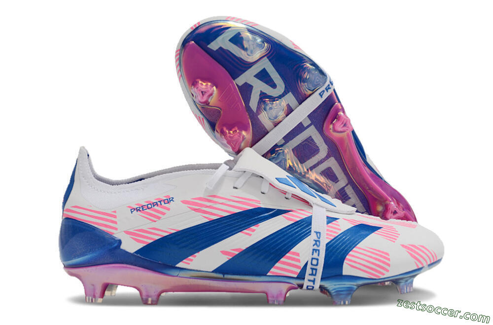 Adidas Predator Elite Foldover Tongue FG Low-Tops Soccer Cleats - White/Pink/Blue 0